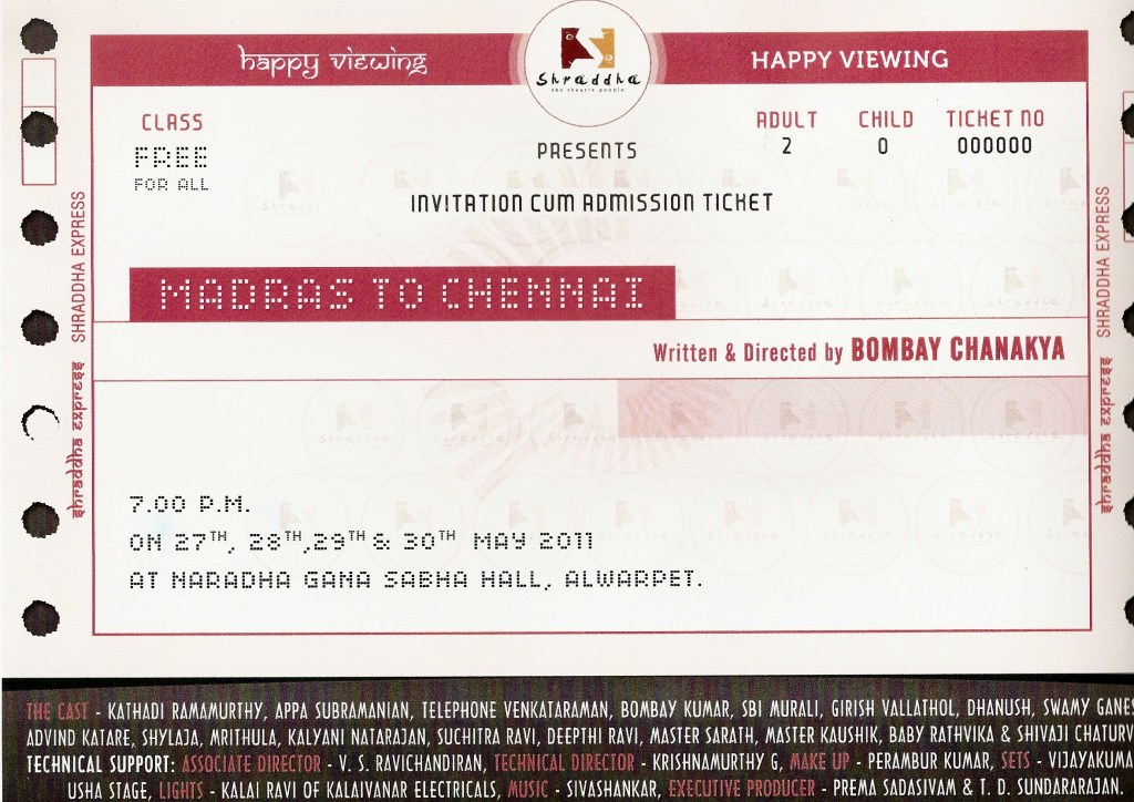 Invitation for Madras To Chennai - Bombay Chanakya
