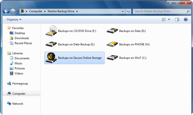 Norton Backup Drive integration with Windows Explorer 