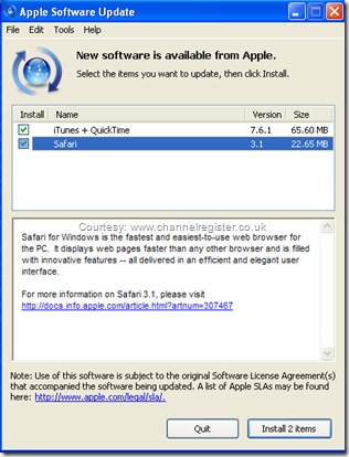 Apple Safari through software update in windows