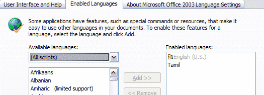 Office 2003 Tamil Language Interface Pack