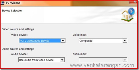 Select Pinnacle 330e/880e Device and Composite as Video Input