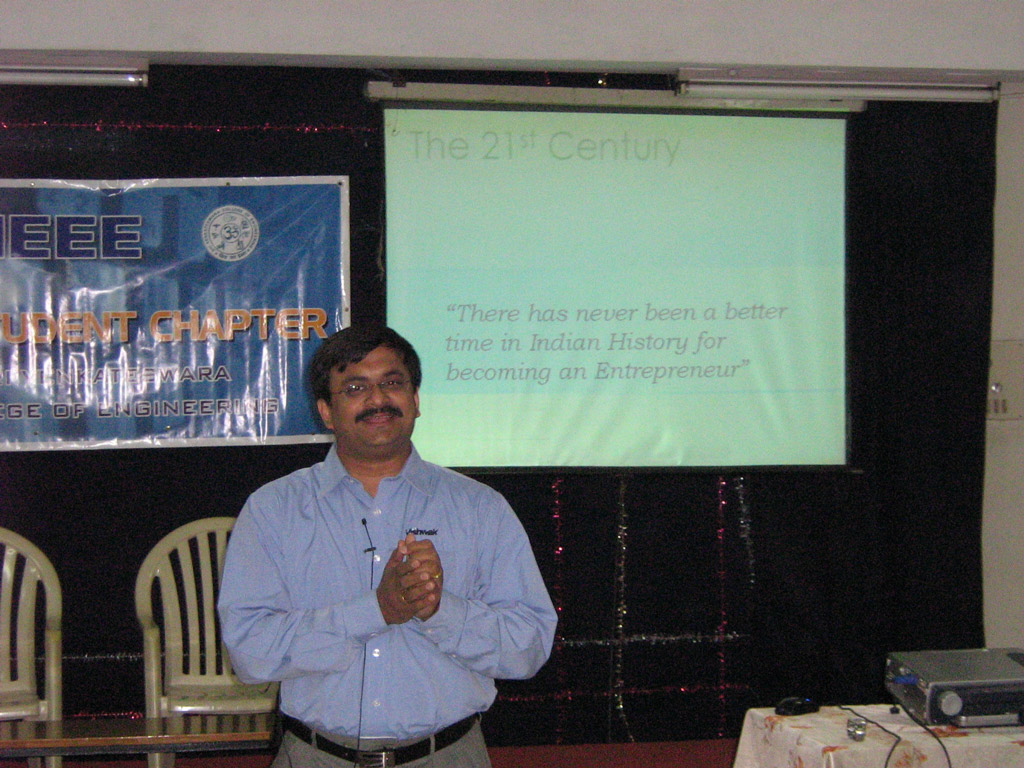 T.N.C.Venkatarangan presenting on Entrepreneurship for Engineers