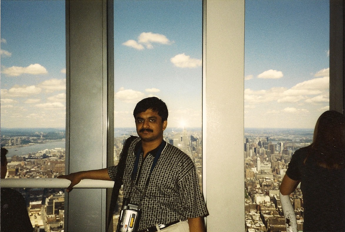 In 1999 in New York on top of the World Trade Center (Twin Towers) observation deck