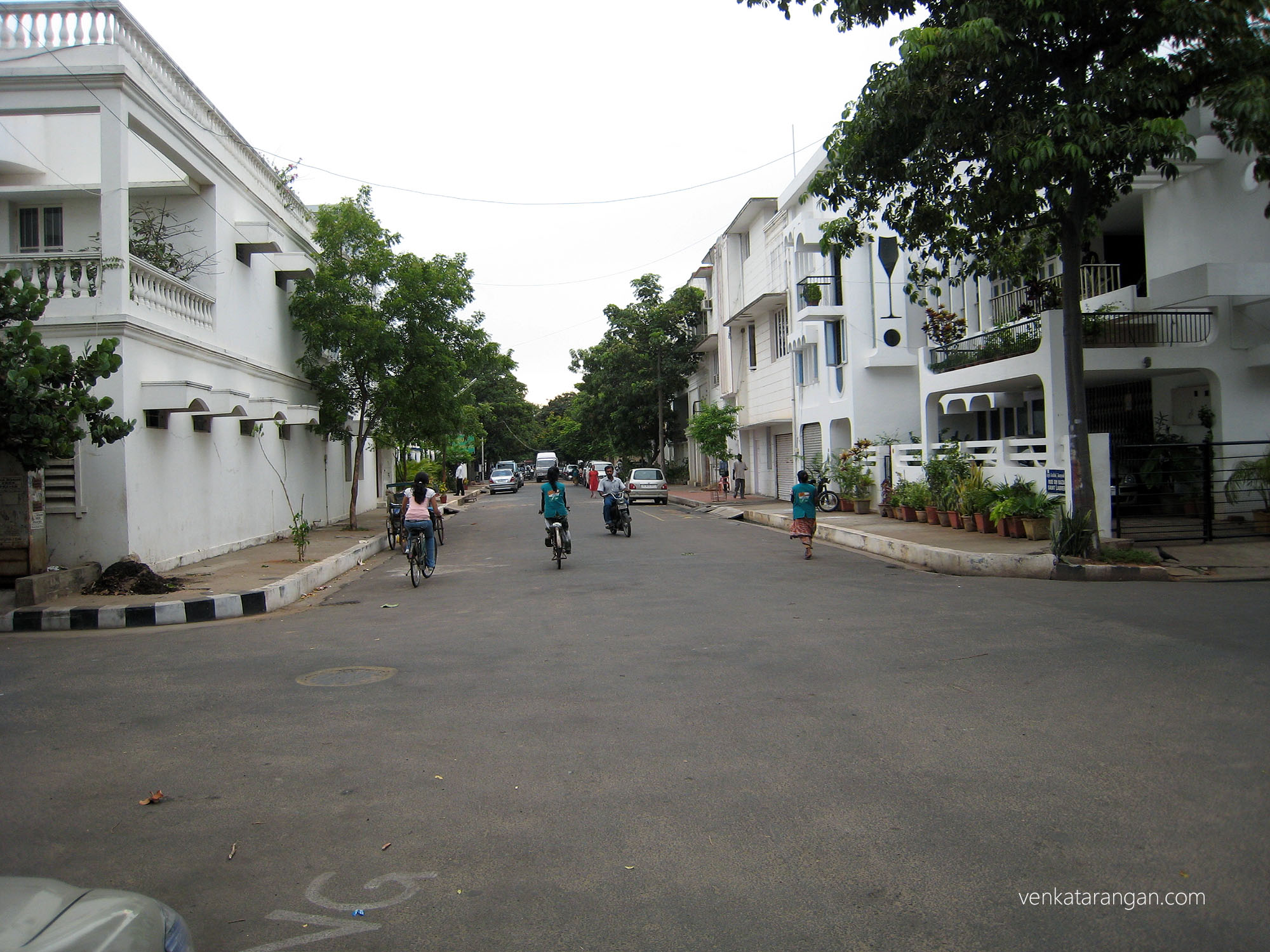 The beautiful french quarters area of Pondicherry with its white buildings on the side lanes of the beach