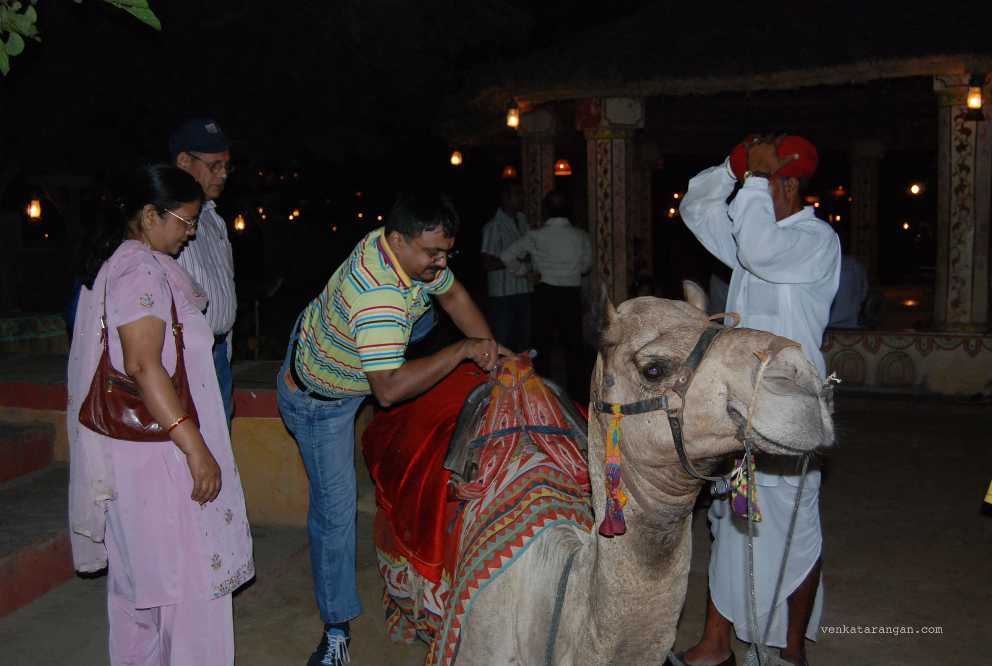 Getting to ride a camel in Chokhi Dhani