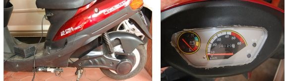 (You can see the charger in the left picture, the other end can be plugged to any 5V socket; The Power-meter and Speedometer in the picture on right)