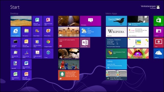 Windows 8 Start Screen with Desktop Applications, Windows8 Apps pinned