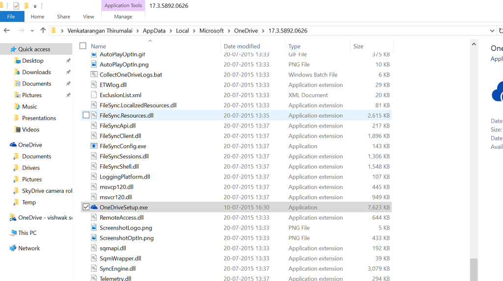 Running OneDrive configuration in Windows 10 