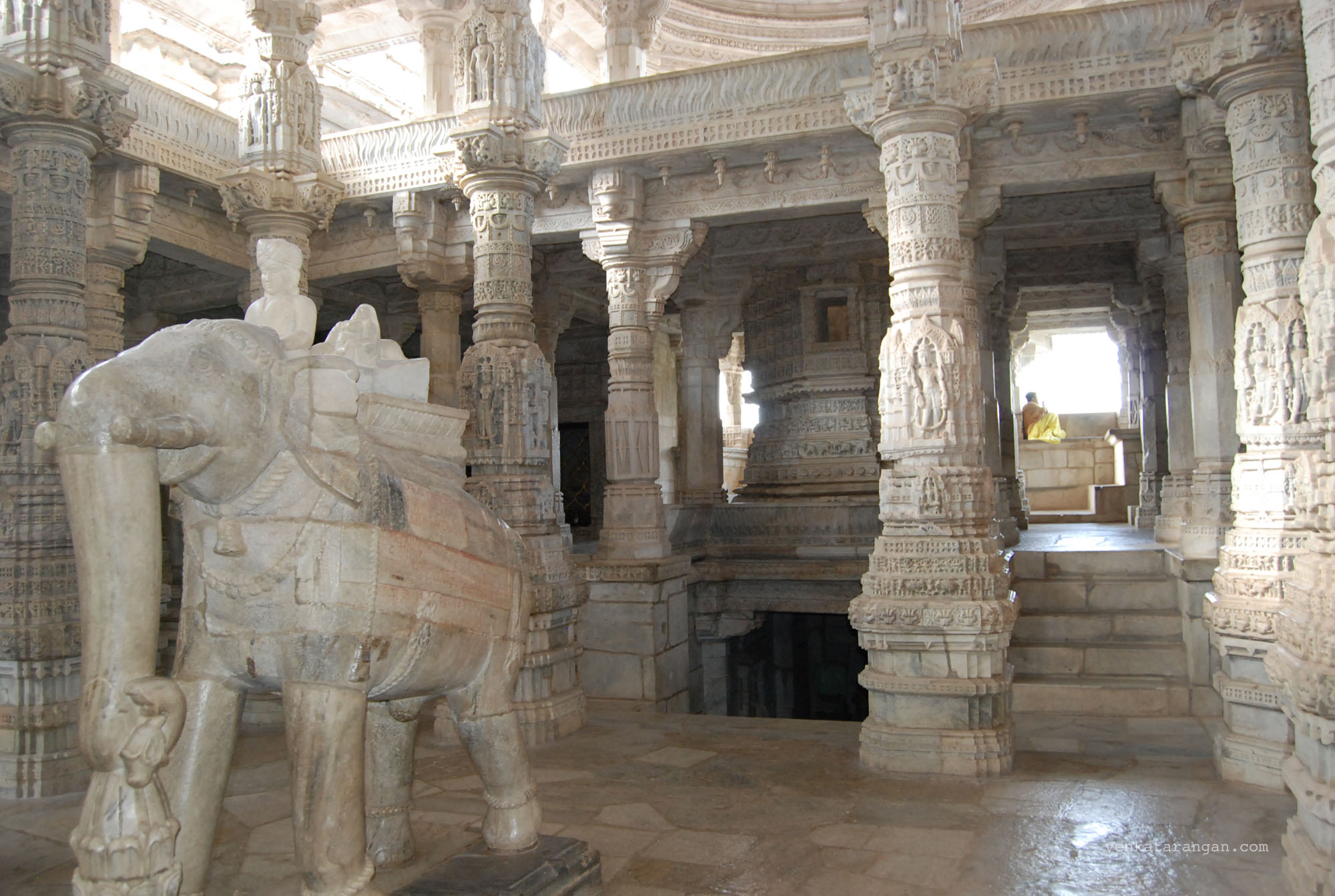 Beautiful marble work of an elephant in Ranakpur Jain Temple
