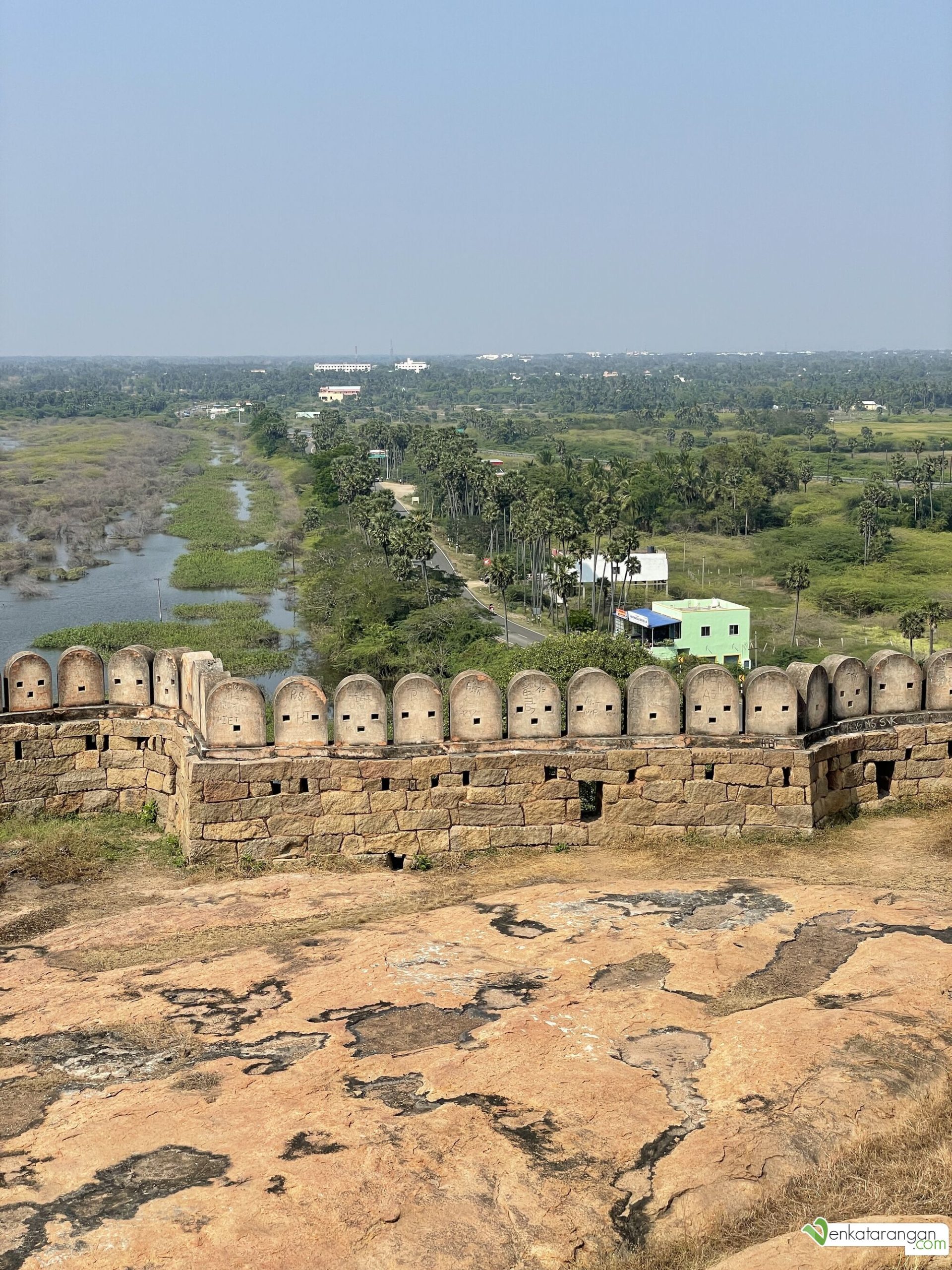 View of the town below from the top of the Thirumayam fort 