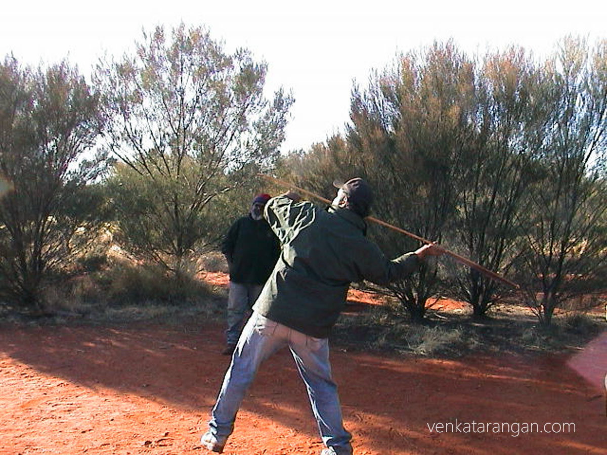 (June 2002) Our Aboriginal guide enacting a scene from their mythology