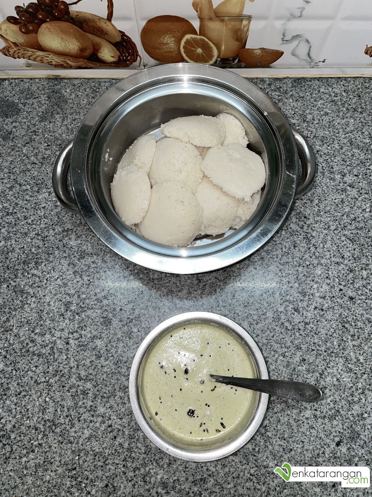 Piping hot homemade Idlis paired with coconut chutney, may be the food served in heaven for breakfast.