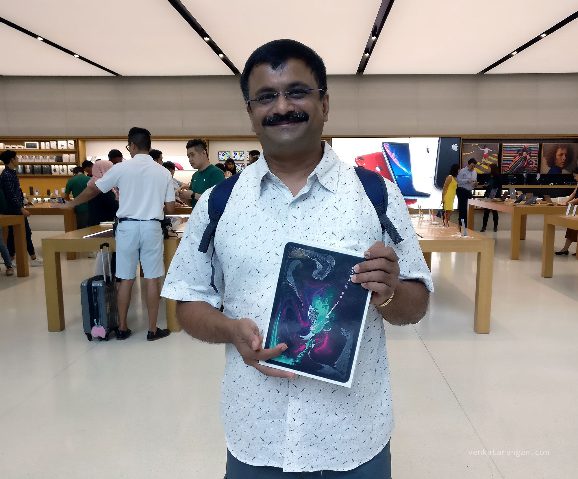 Venkatarangan with his new iPad Pro 11 at Apple Store, Orchid Road, Singapore