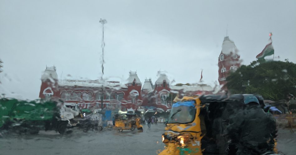 View of Chennai Central Railway station during heavy rains