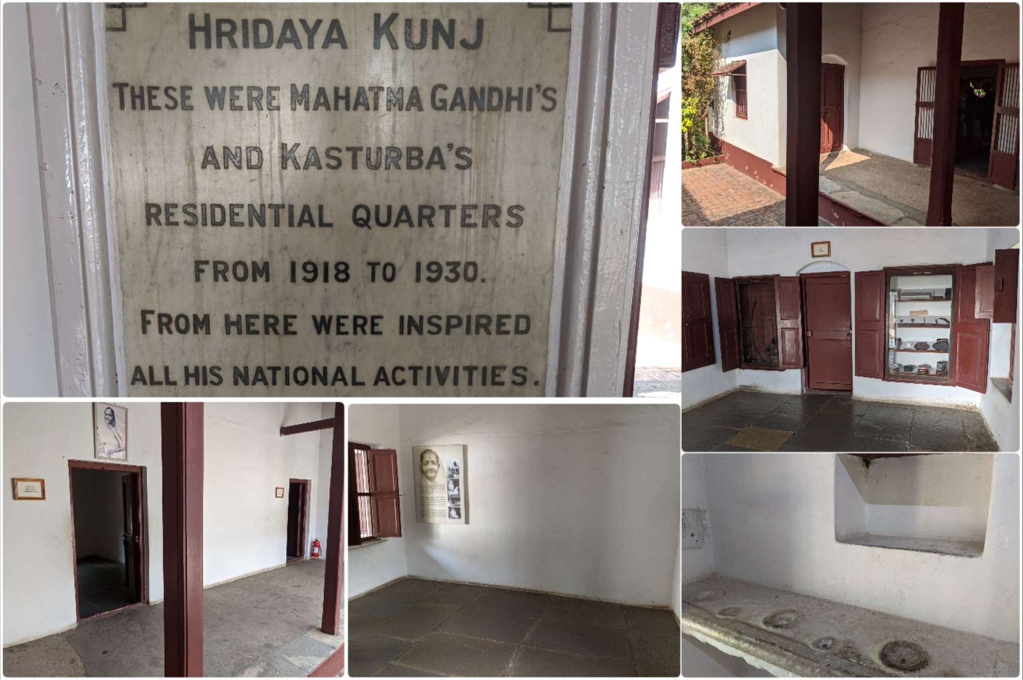 (Bottom) Smt. Kasturba Gandhi's Room. (Right) The simple kitchen.