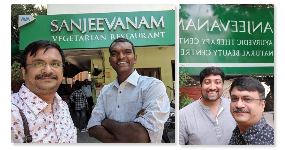 With my friends on various occasions at the Sanjeevanam Restaurant, Chennai