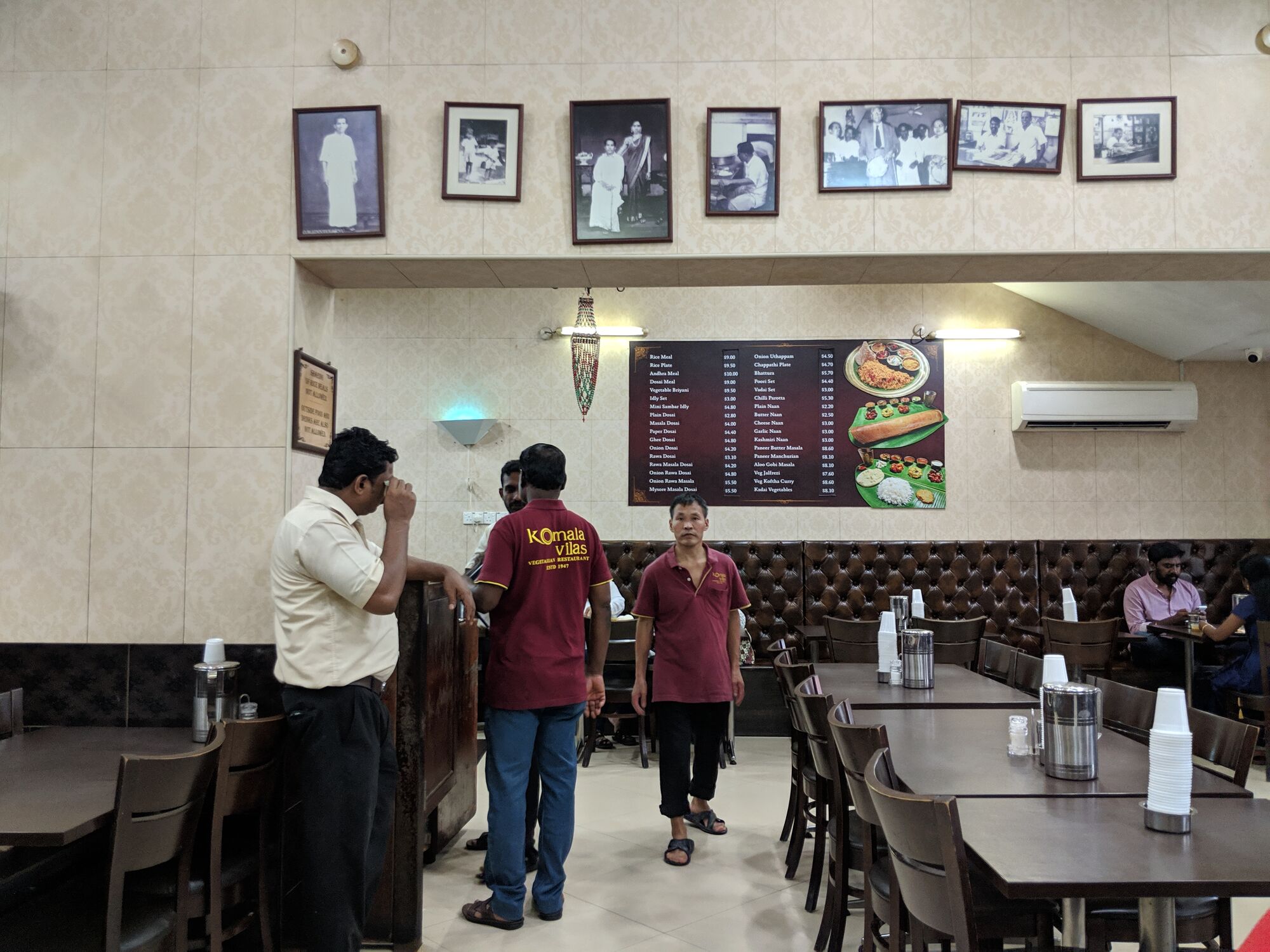 The first-floor "meals" section at the Komala Vilas Vegetarian Restaurant