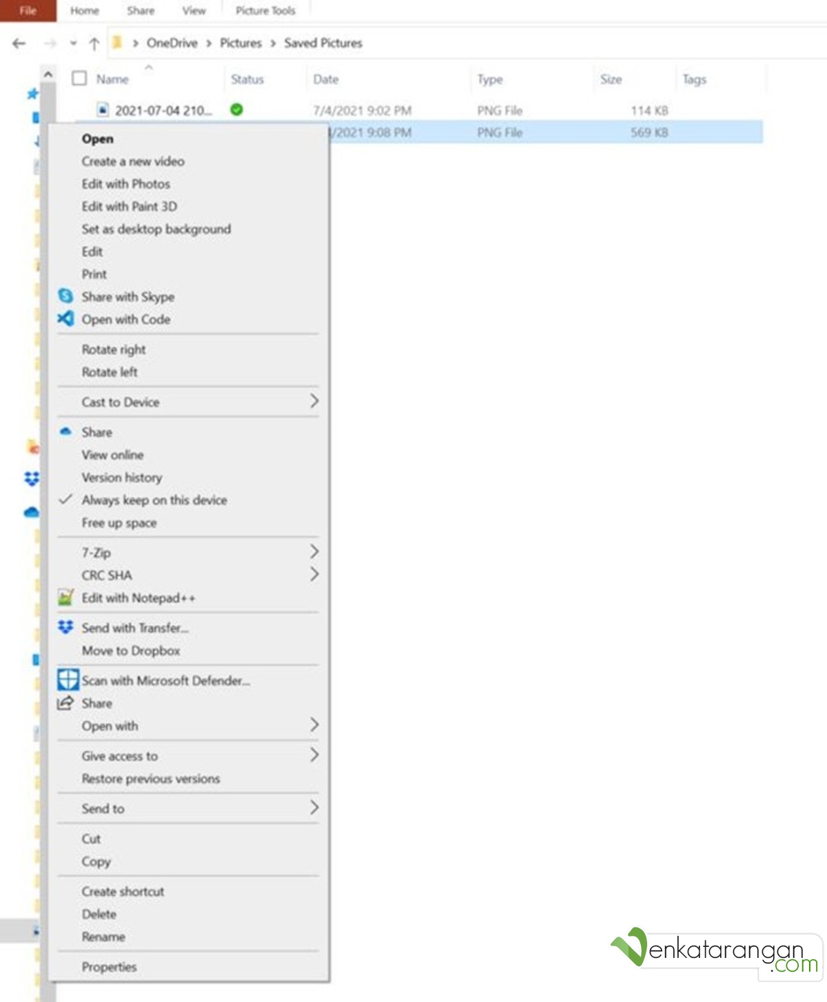 Figure 2: Windows 10 File Explorer, Right-Click options