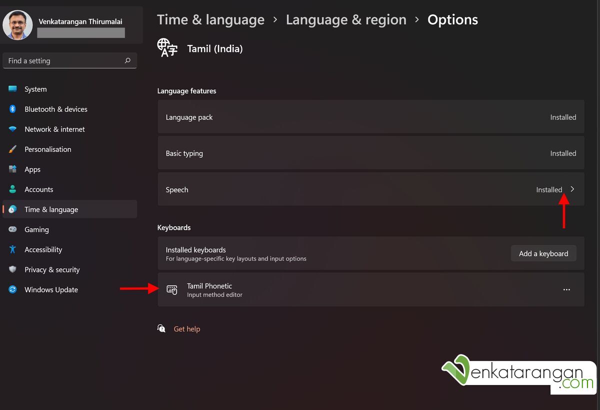 Time & Language->Language & Region -> Options 