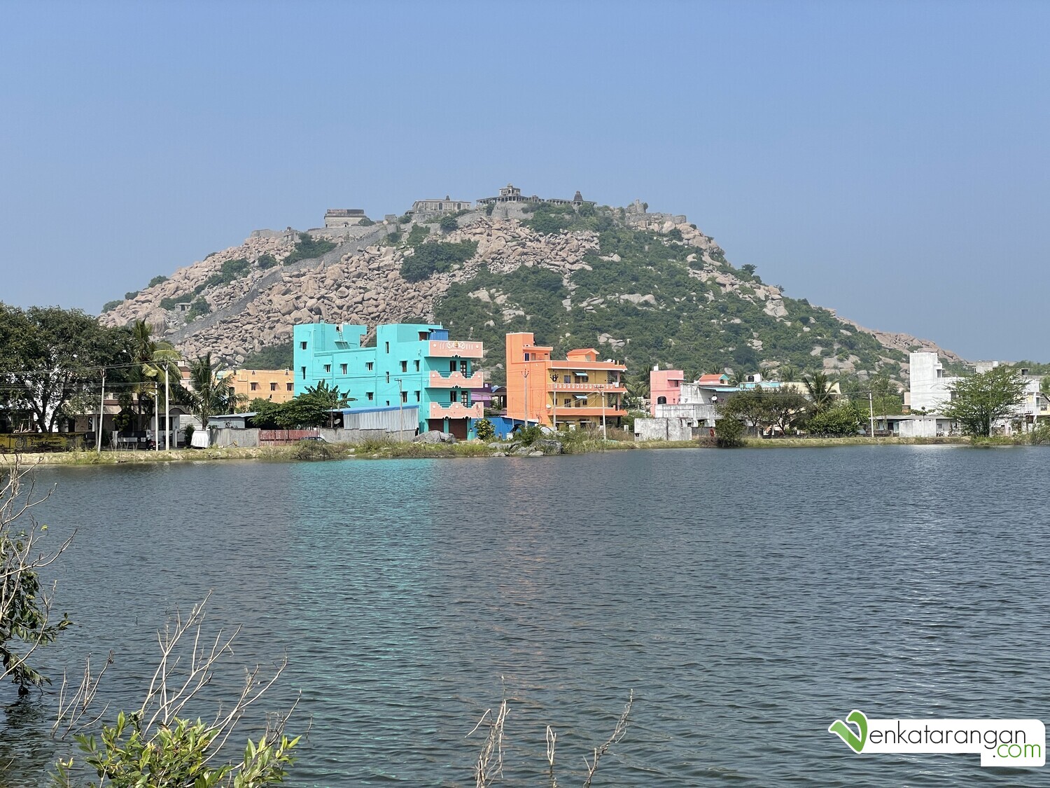 View of Rani fort from a lake on the way from the Gingee town