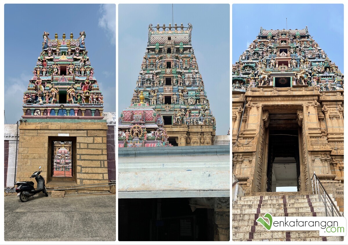 Various gopurams [Hindu Temple Towers] of Sri Ardhanareeswarar Temple, Tiruchengode