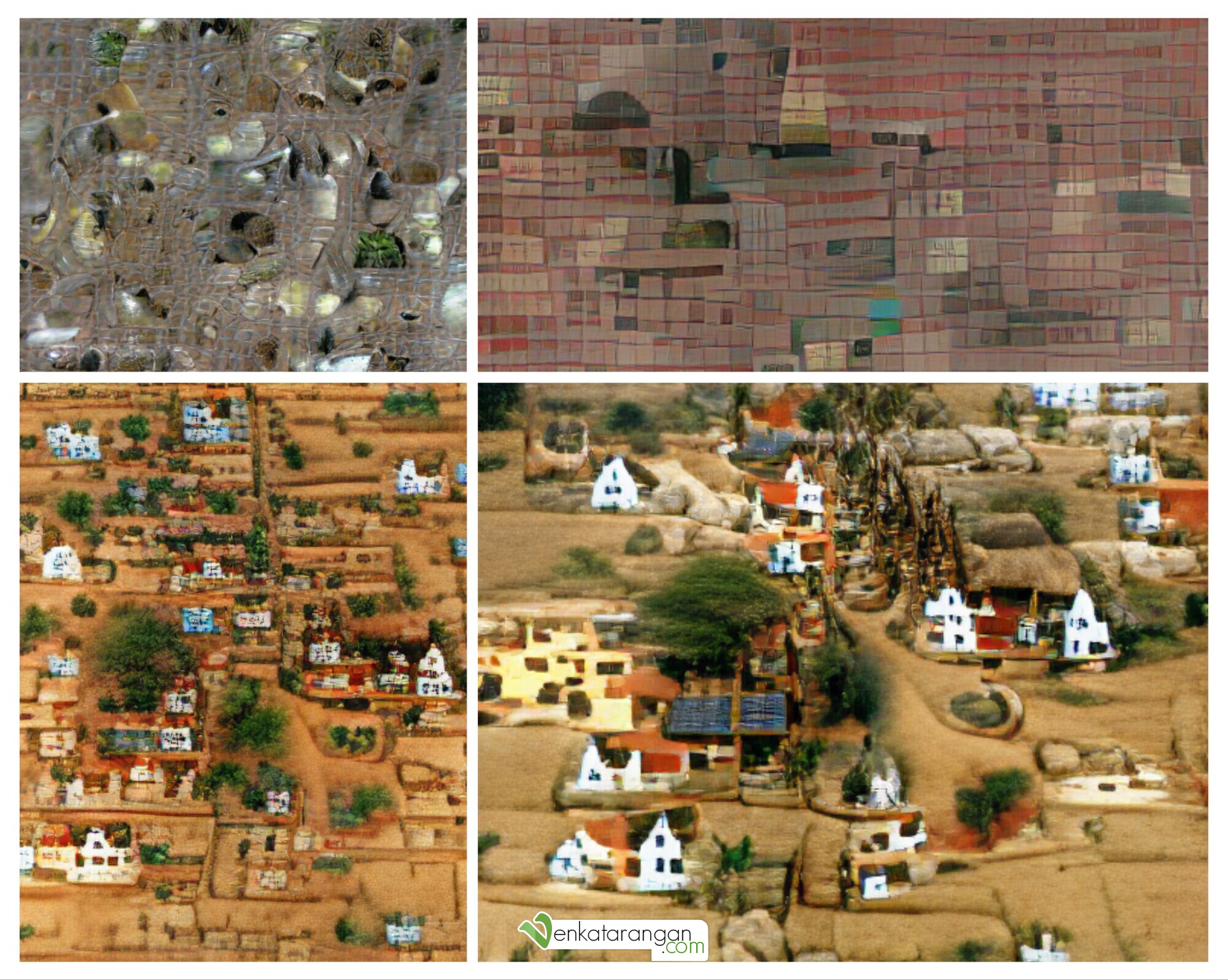 Generated images for the caption "south india village" with VQGAN and OpenAI CLIP, machine learning frameworks.