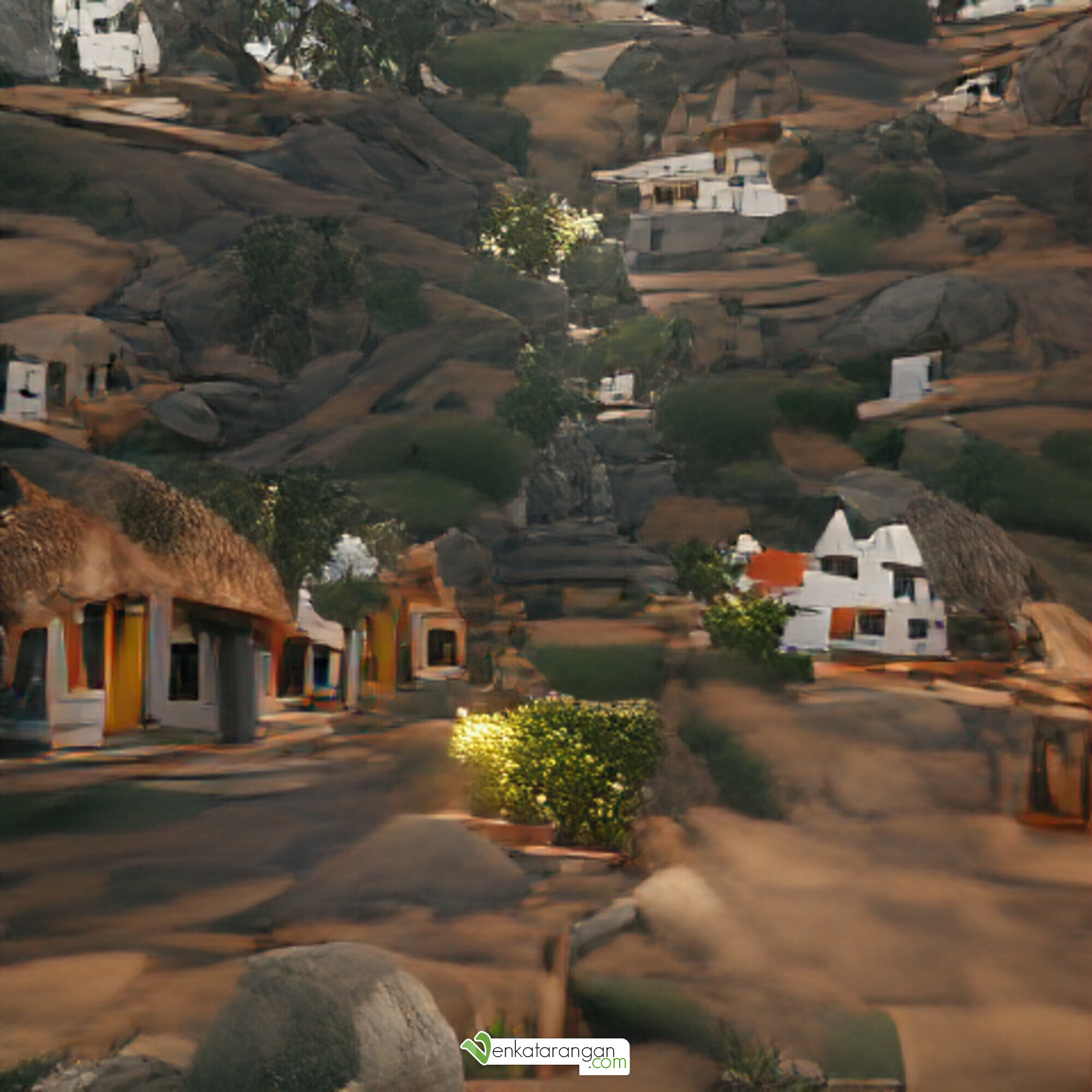 Generated images for the caption "south india village, Unreal Engine" with VQGAN and OpenAI CLIP, machine learning frameworks.