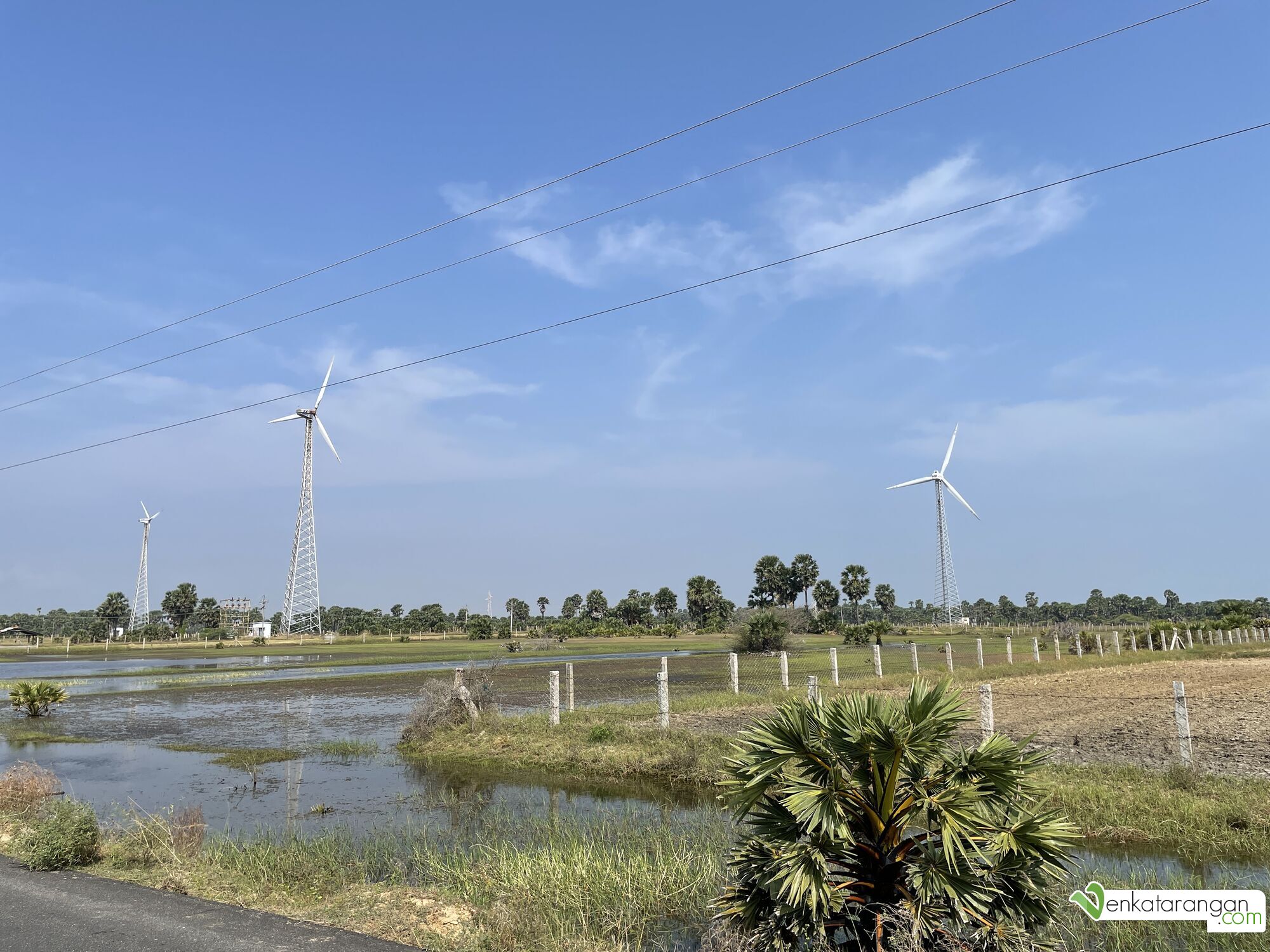 Windmills seen in the Farm lands - Rameswaram to Thoothukudi Road towards Thiruppullani