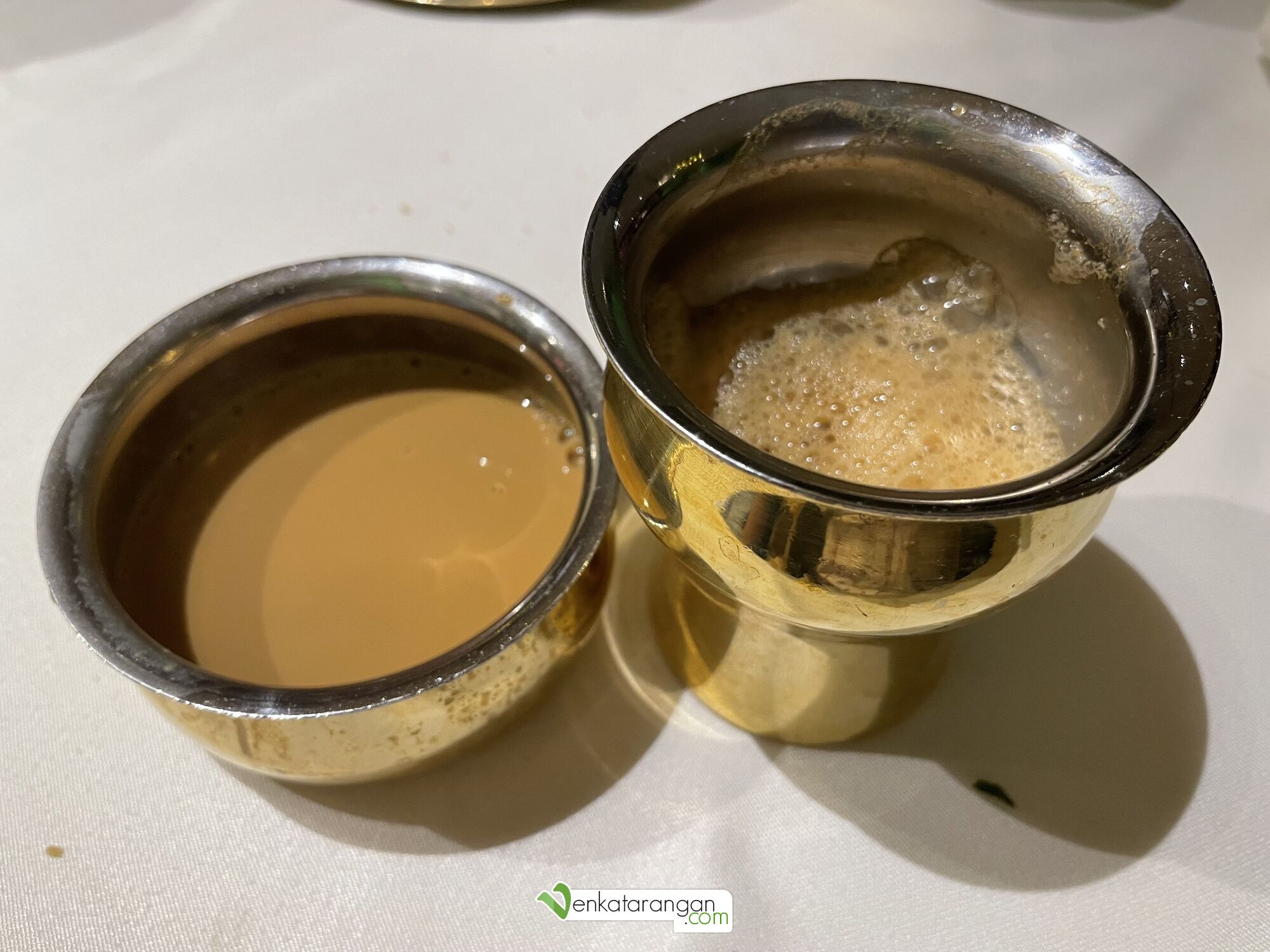 Piping hot, Madras filter coffee served in a brass tumbler