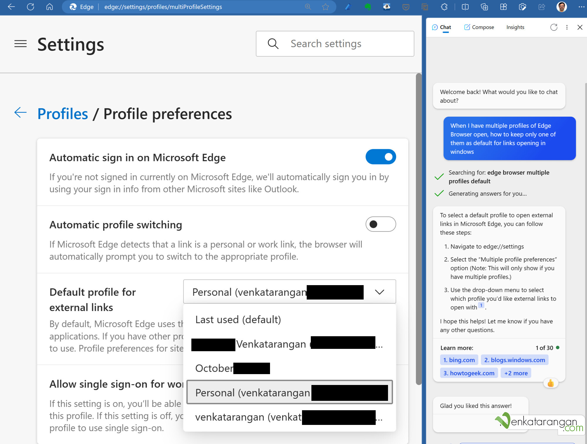 Microsoft Edge Browser - Profile preferences