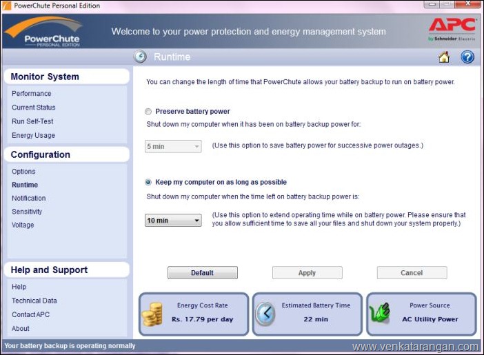 PowerChute Auto Shutdown settings
