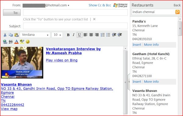 Bing Quick Add module in hotmail