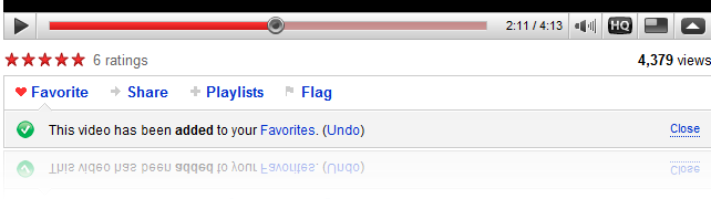 Adding a favorite in YouTube with the Undo option Adding a favorite in YouTube with the Undo option