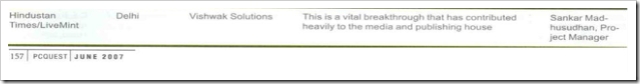 Hindustan Times LiveMint is powered by Vishwak Solutions and is featured as one of 250 IT Implementations in India