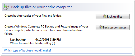 Windows Vista Back up files or your entire computer