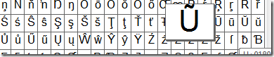 Windows Character Map with 6 U Character variations 