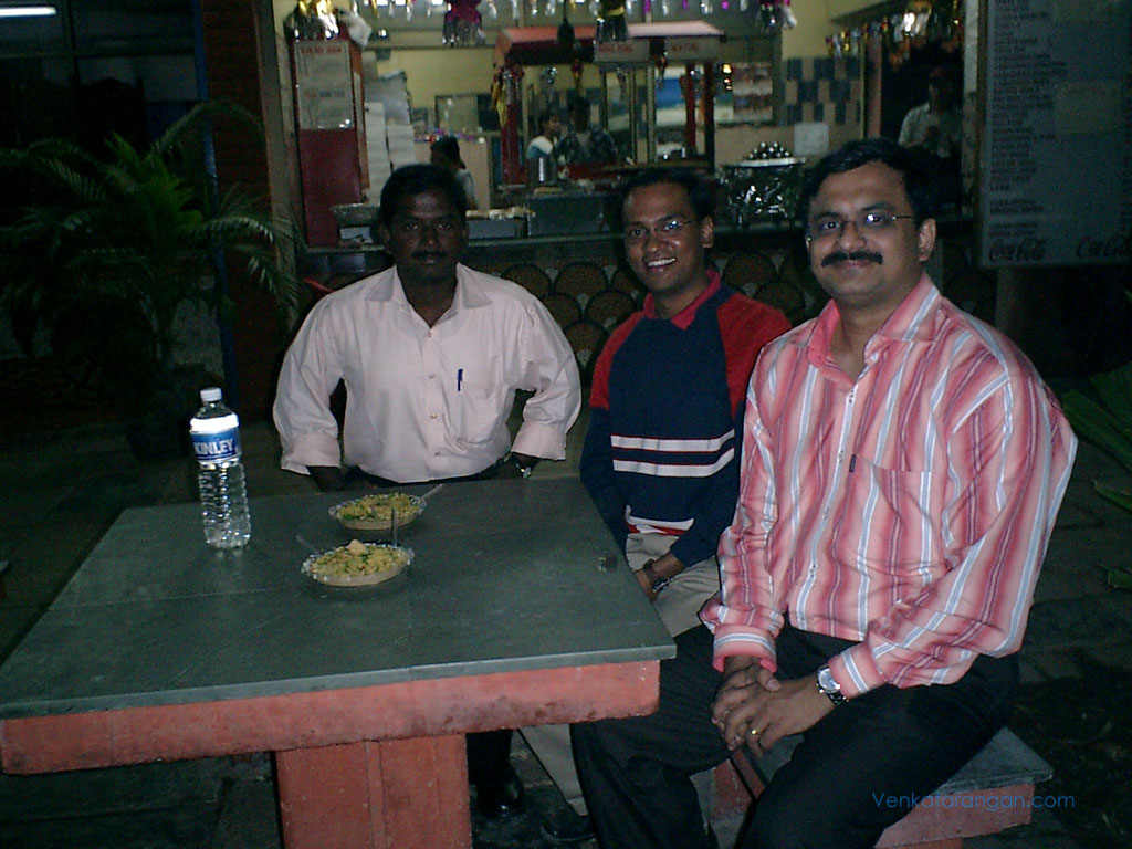 Bala, Ranga and myself enjoying a spicy Bhel Puri
