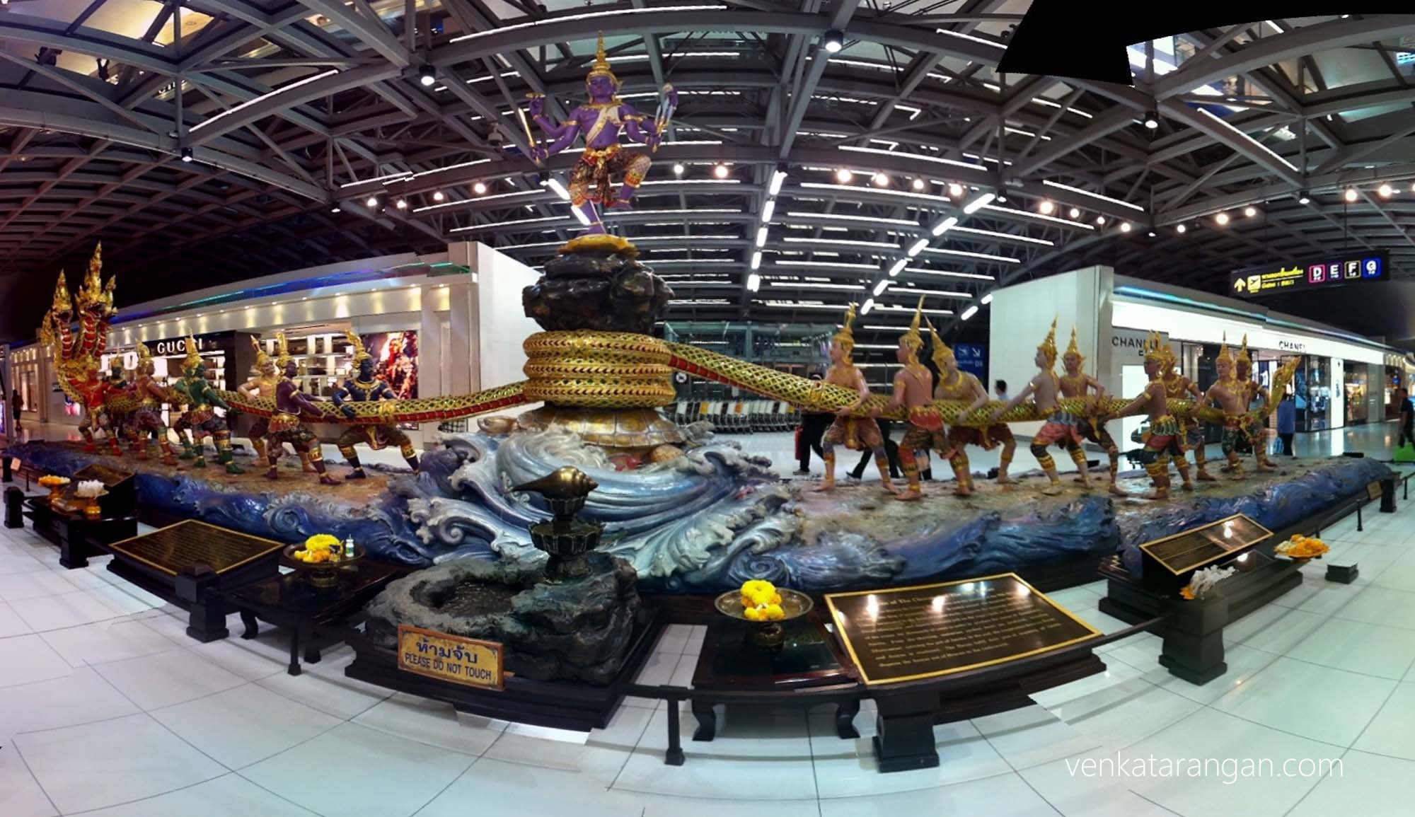 Panoramic view of scene of the churning of the Milk Ocean