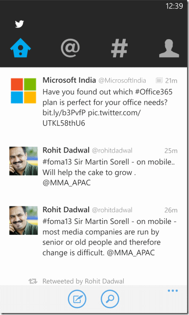 New version of twitter app for Windows Phone