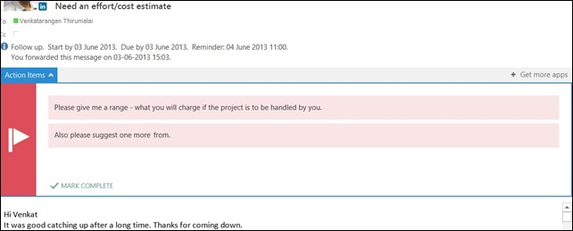 Action Items in Outlook 2013