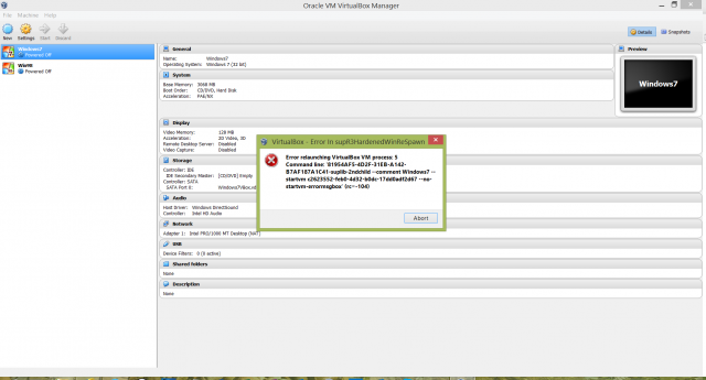Error relaunching Virtual VM process:5