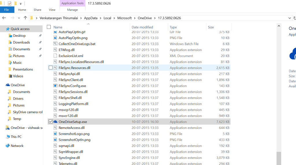 Running OneDrive configuration in Windows 10