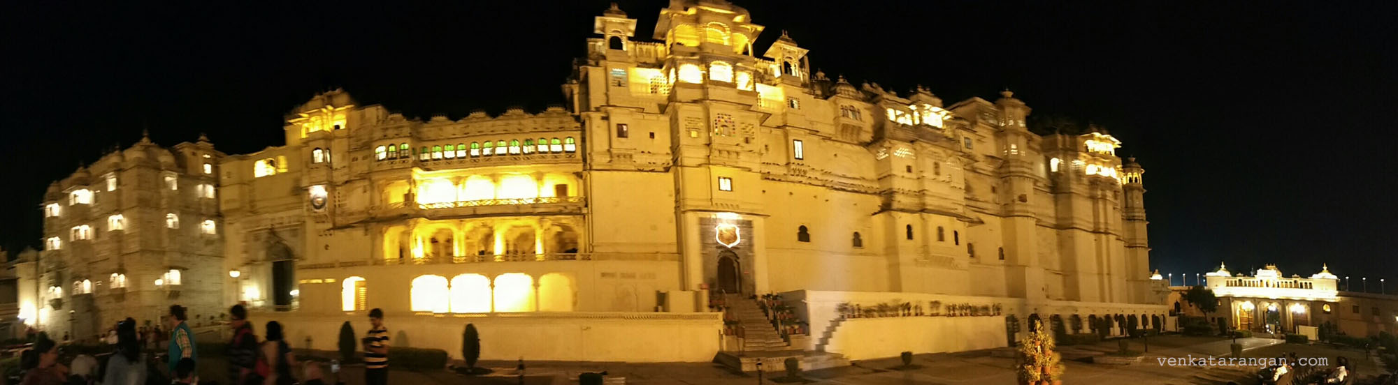 City Palace of Udaipur in night with lights