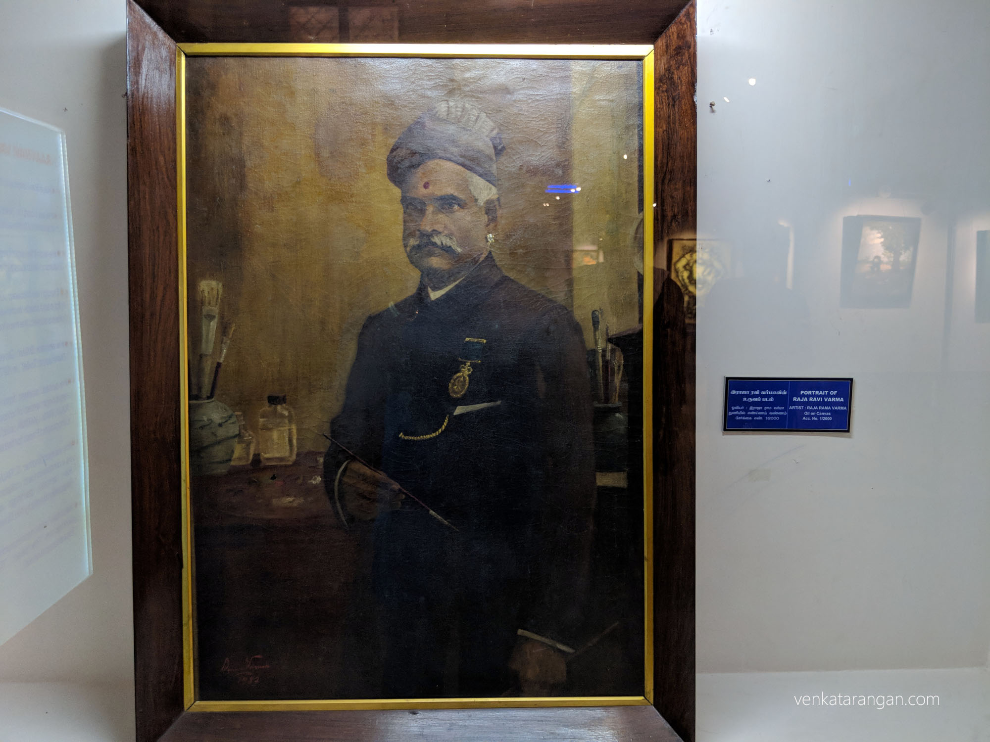 Portrait of Raja Ravi Varma (29 April 1848 – 2 October 1906) was a celebrated Indian painter and artist. He is considered among the greatest painters in the history of Indian art, his works are held to be among the best examples of the fusion of European techniques with a purely Indian sensibility.
