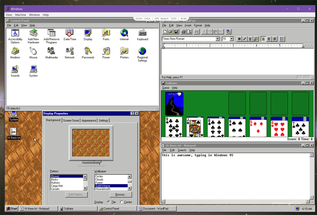 Most built-in apps of Windows 95 run well