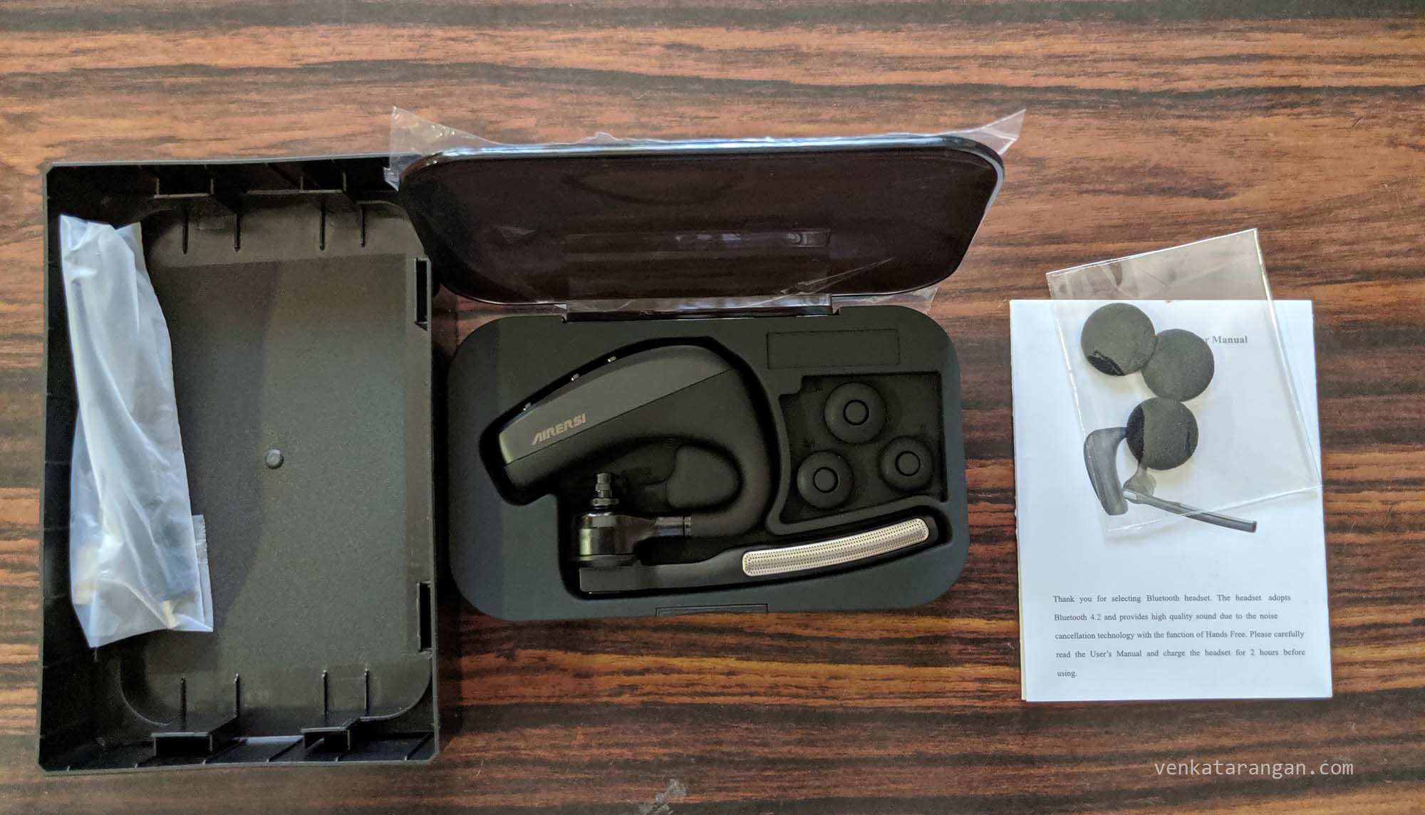 "K10 Wireless Business Bluetooth Headset" from AIRERSI - comes with various sizes of earpiece pads