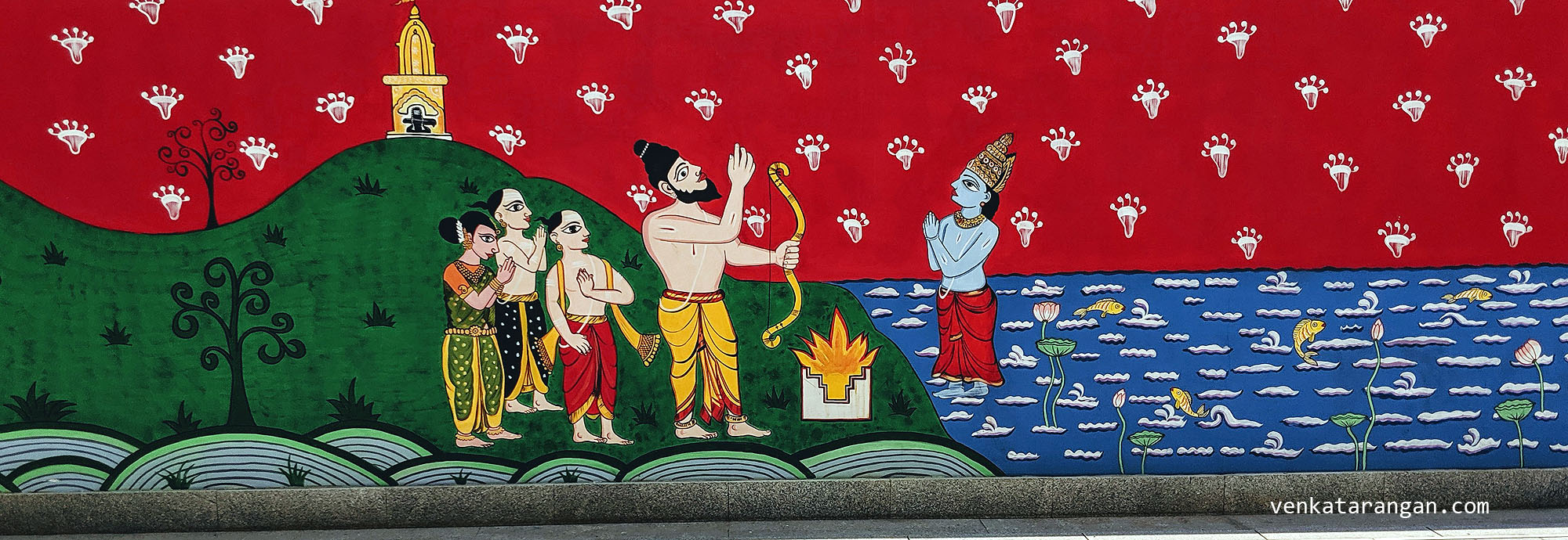Dasavaratharam - 6. The Parashuram (Lord Ram with an Axe) is shown by a mural depicting the moment when Lord Varuna, the God of Rains, blesses Parashuram while he sits in meditation. 