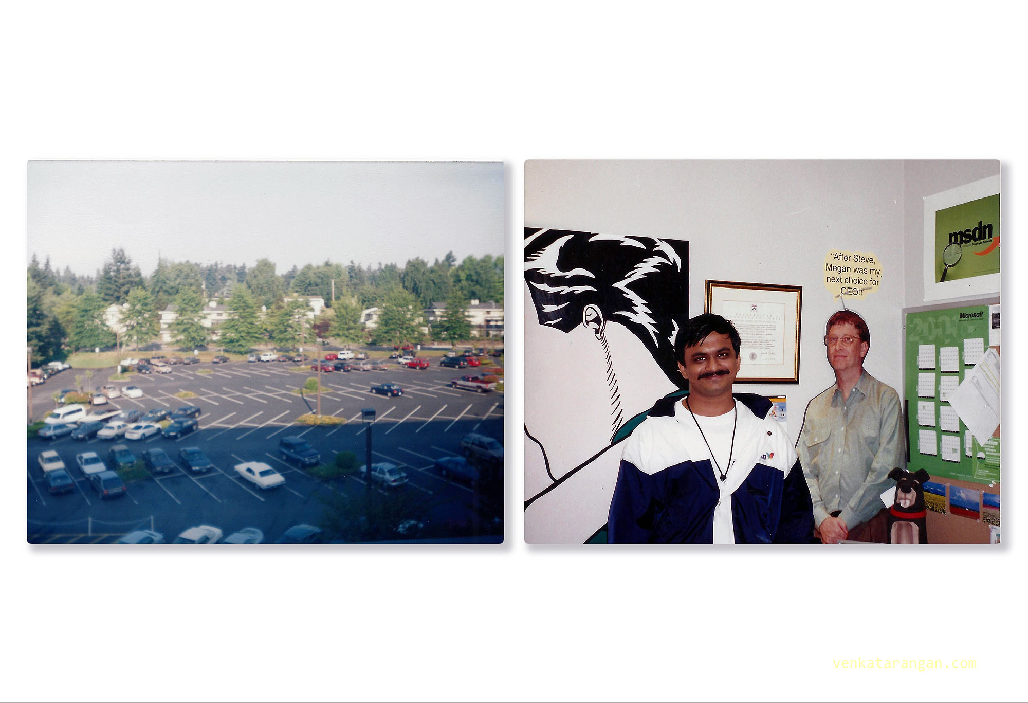 (Left) View from one of the offices in Microsoft Campus, Redmond, Washington - 1999. (Right) Inside view of a manager's office.
