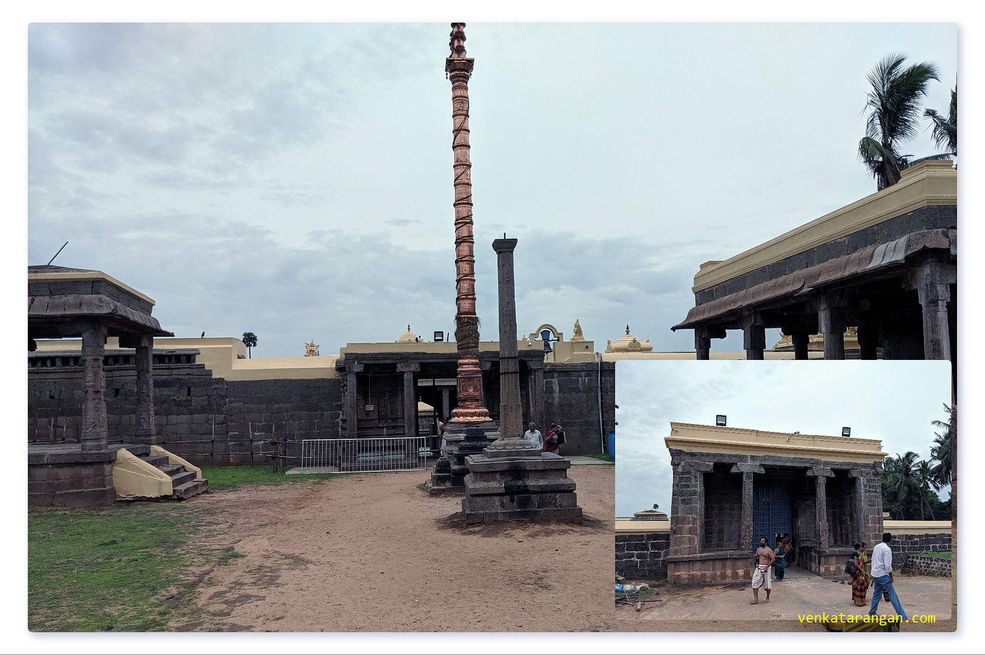 View of the dwajasthambam (Dhvaja sthambham or கொடி மரம் or கொடி கம்பம், which is a flagstaff and a common feature of South Indian Hindu temples)