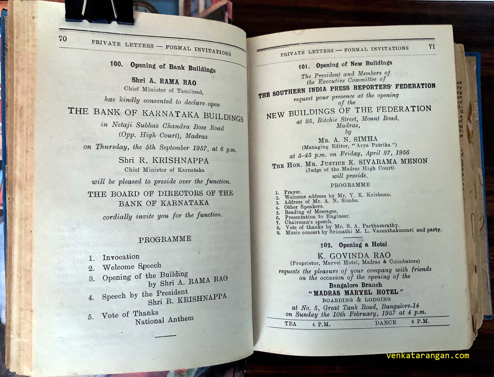 Private Letters-Formal Invitations. Opening of Bank Buildings.